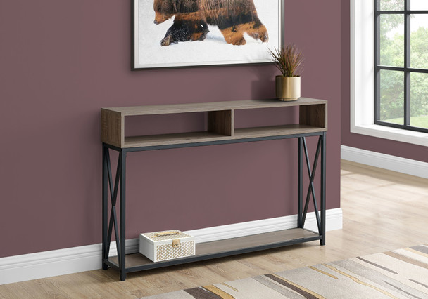 48" Rectangular TaupewithBlack Metal Hall Console with 2 Shelves Accent Table