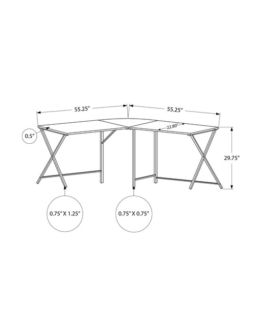 55" White Top and Black Metal Corner Computer Desk