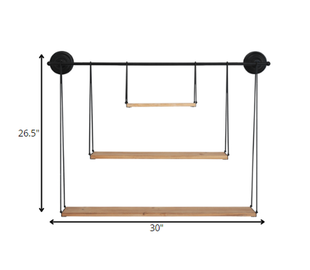 3 Tier Nested Black Metal and Wood Shelf