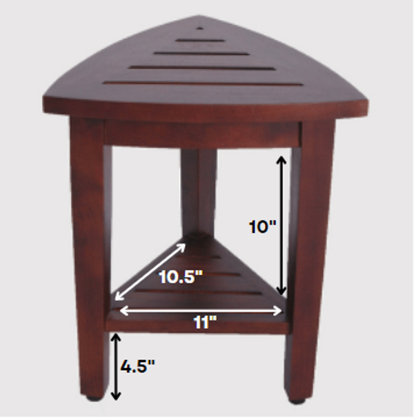 Compact Teak Corner Shower  Outdoor Bench with Shelf in Brown Finish