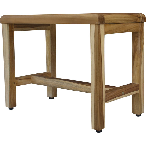 Compact Rectangular Teak Shower  Outdoor Bench with Shelf in Natural Finish