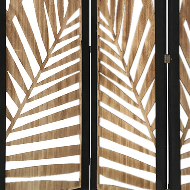 3 Panel Room Divider with Tropical Leaf Design