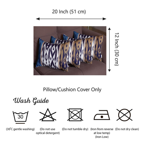 Set of 4 Brown and Blue Ikat Design Lumbar Pillow Covers
