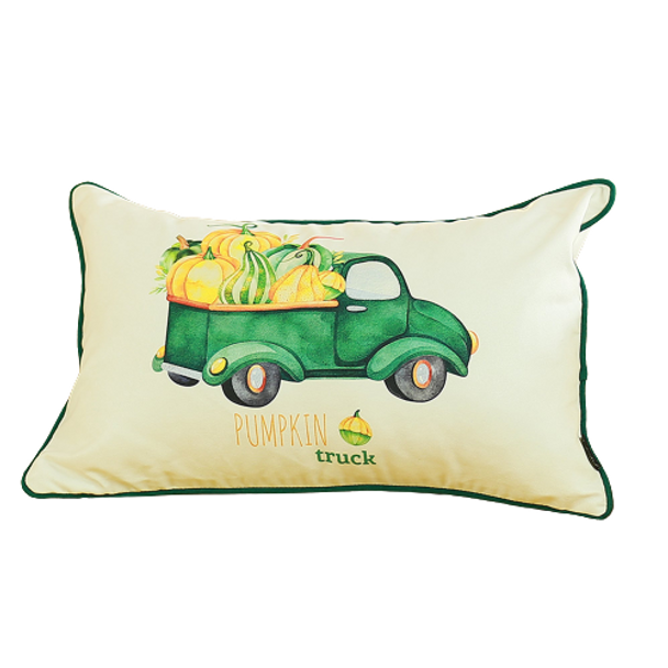 Set of 4 20" Pumpkin Truck Lumbar Pillow Cover in Multicolor