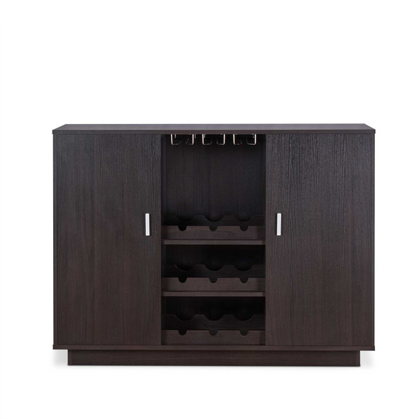 Espresso Wood Finish Wine and Stemware Cabinet