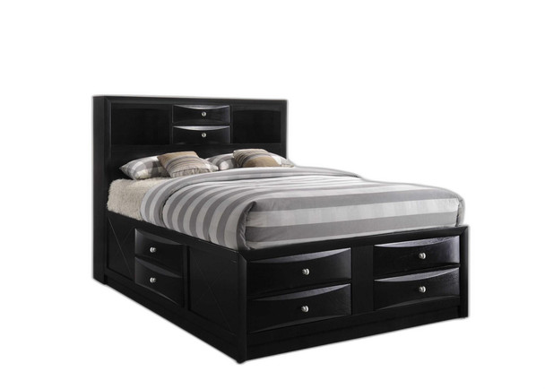 Black Multi-Drawer Queen Bed with Bookcase Headboard