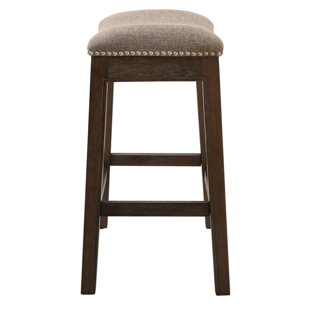 Counter Height Saddle Style Counter Stool with Taupe Fabric and Nail head Trim