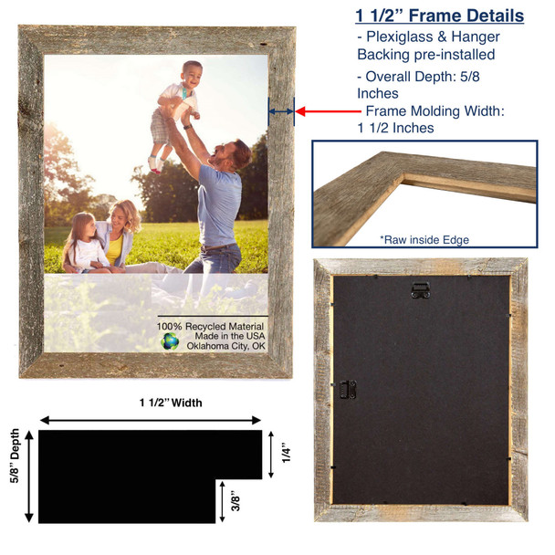 8.5x14 Natural Weathered Grey Picture Frame with Plexiglass Holder