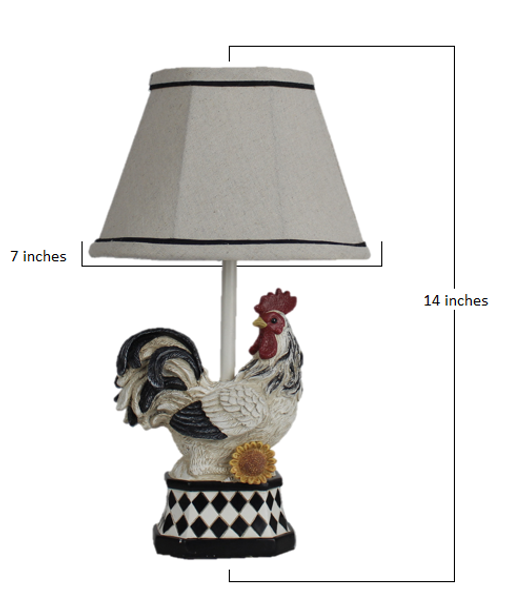 White and Black Rooster with Sunflower and Harlequin Patterned Accent Lamp