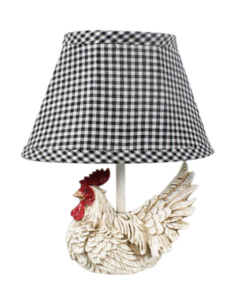 White Rooster Accent Lamp with Black and White Shade