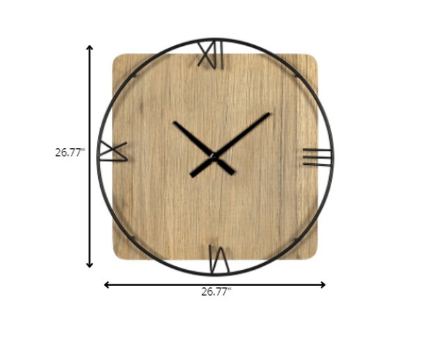 Minimalist Rustic Circle Square Wood and Metal Wall Clock
