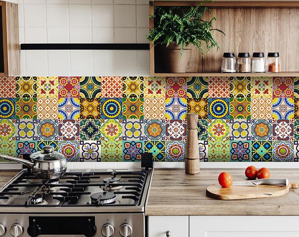 8" X 8" Mediterranean Brights Peel and Stick Removable Tiles