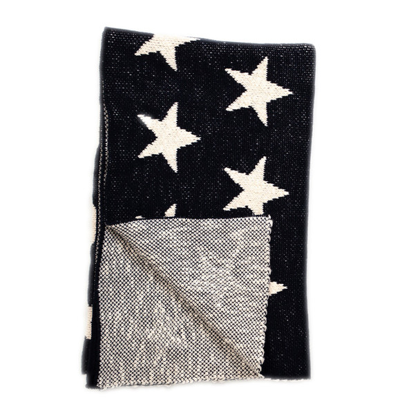 Navy Blue and White Stars Knitted Baby Blanket