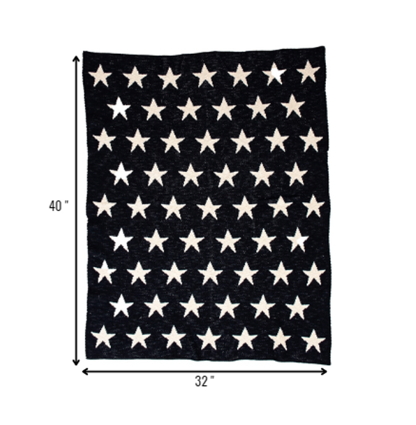 Navy Blue and White Stars Knitted Baby Blanket