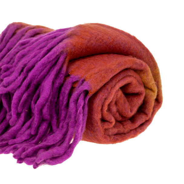 Boho Orange and Purple Wool Blend Throw Blanket