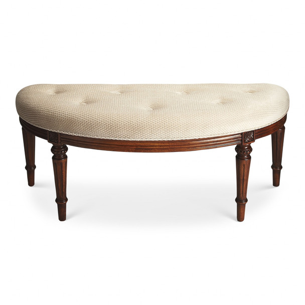 Classic Ivory and Golden Brown Crescent Shaped Bench