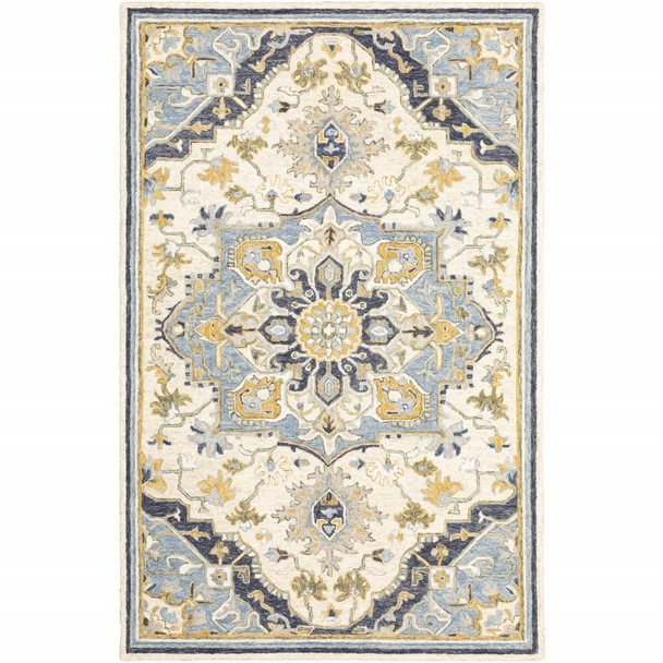 10'x13' Blue and Ivory Bohemian Rug