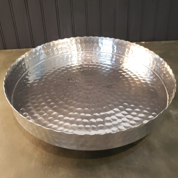 Handcrafted 13" Hammered Stainless Steel Round Tray