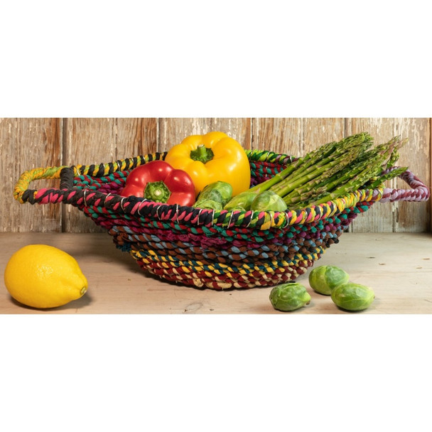 Colorful Braided Jute Centerpiece Basket with Handles