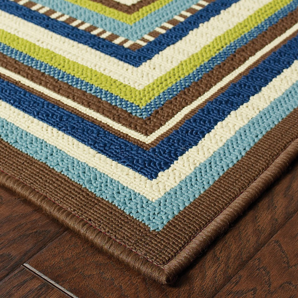 4' x 6' Ivory Mediterranean Blue and Lime Border Indoor Outdoor Area Rug