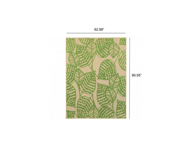 5' x 8' Sand and Lime Green Leaves Indoor Outdoor Area Rug