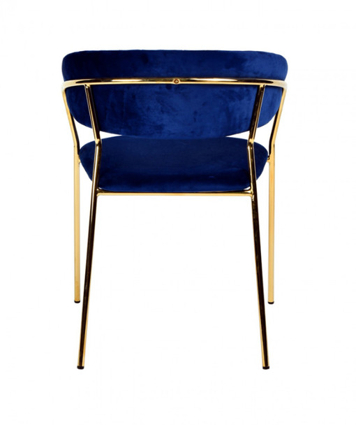 Set of 2 Curved Chic Blue and Gold Velour Dining Chairs