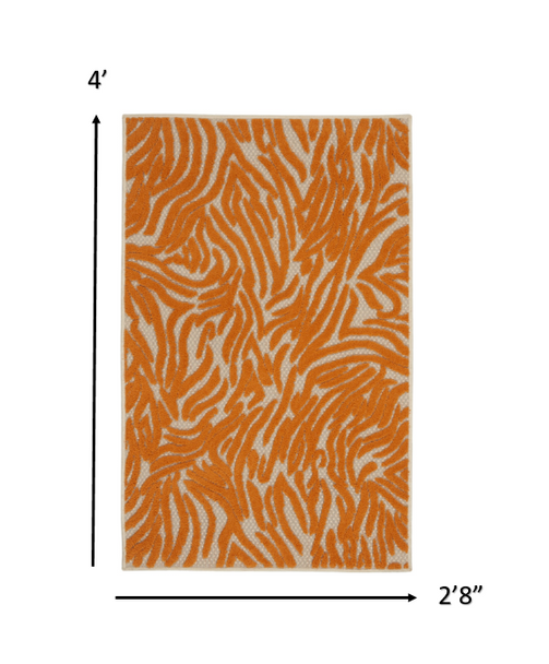 3 x 4 Orange Zebra Pattern Indoor Outdoor Area Rug