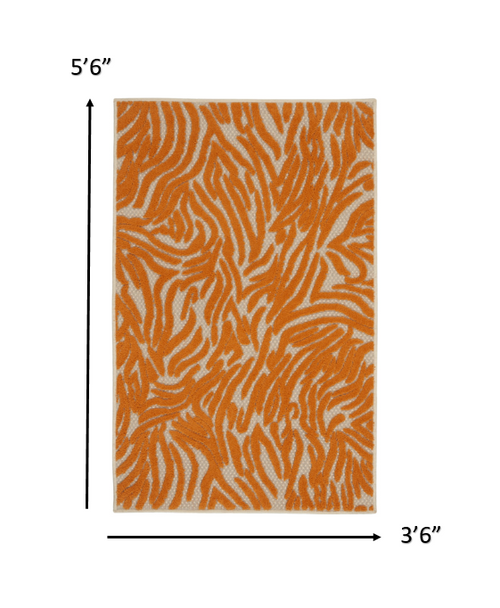 4 x 6 Orange Zebra Pattern Indoor Outdoor Area Rug