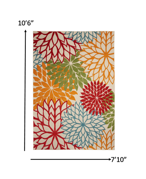 8 x 11 Green Floral Indoor Outdoor Area Rug