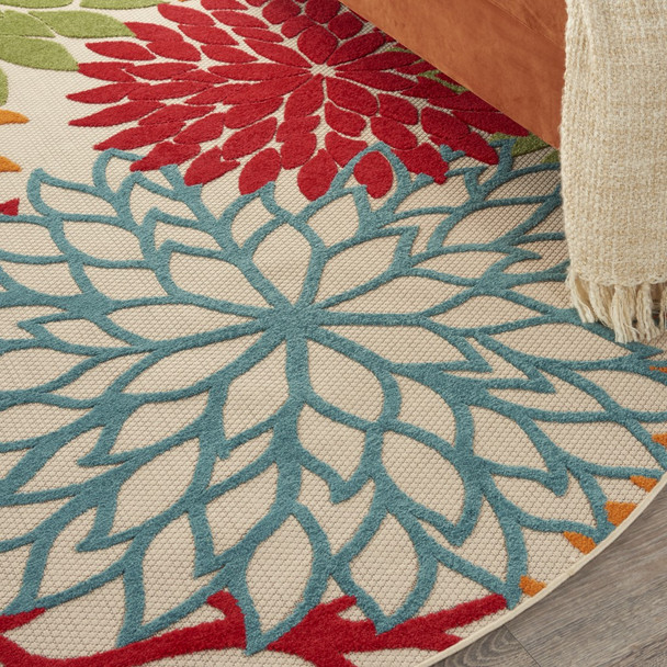 8 Round Green Floral Indoor Outdoor Area Rug