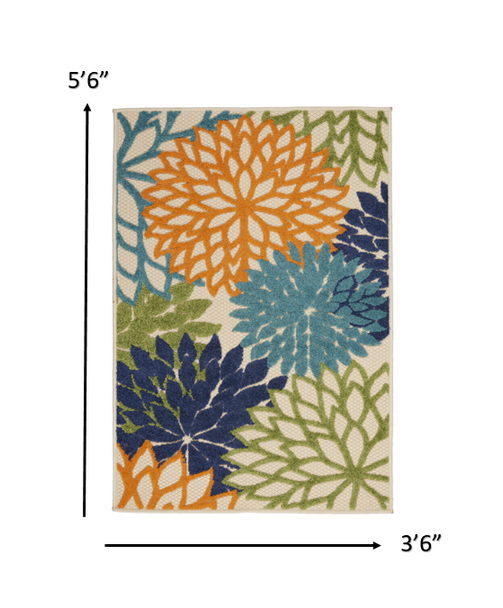 4 x 6' Orange Floral Outdoor Area Rug