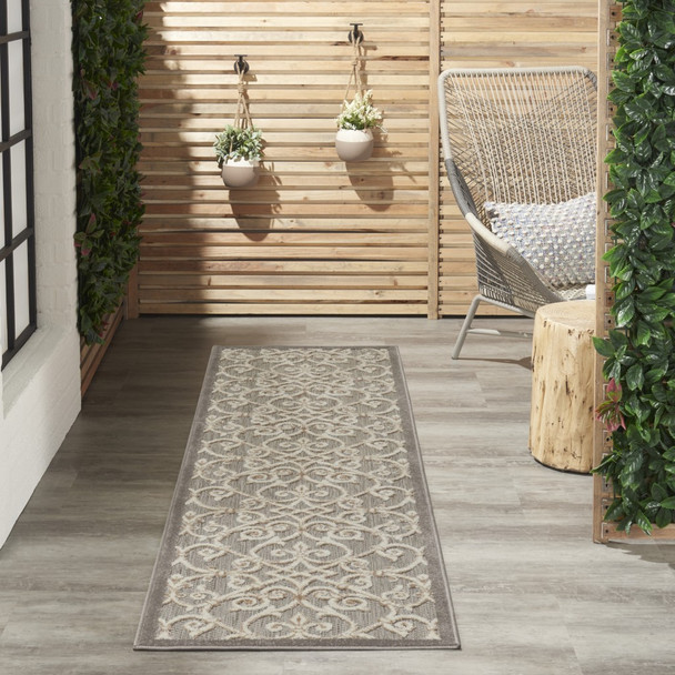 2 x 10 Natural and Gray Indoor Outdoor Runner Rug