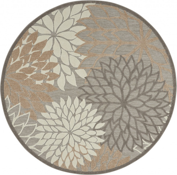 5 Round Natural and Gray Indoor Outdoor Area Rug