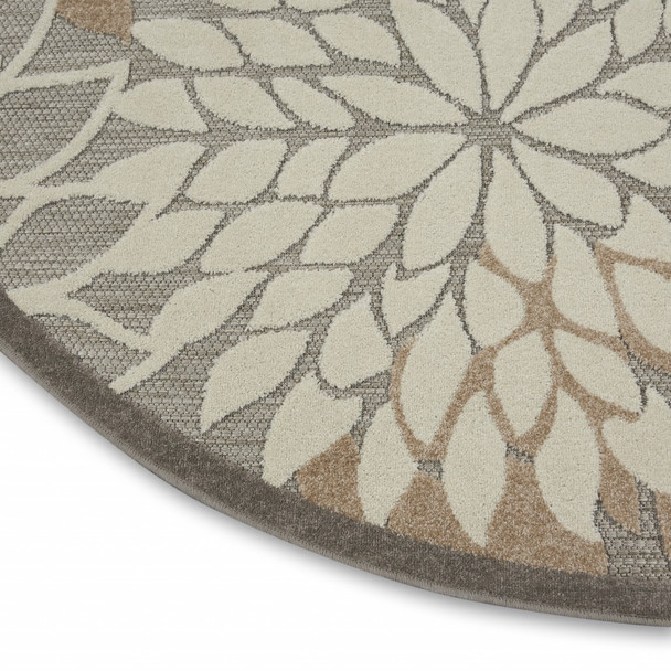 5 Round Natural and Gray Indoor Outdoor Area Rug