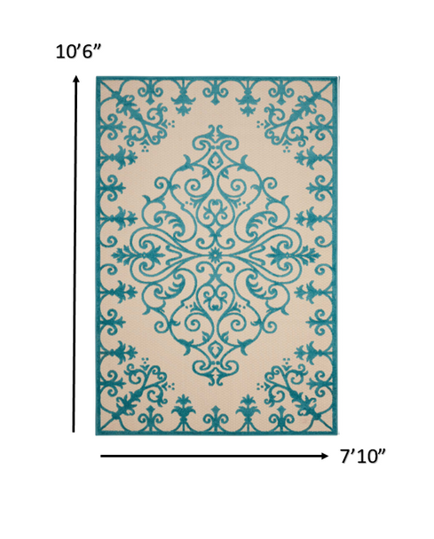 8 x 11 Aqua Medallion Indoor Outdoor Area Rug