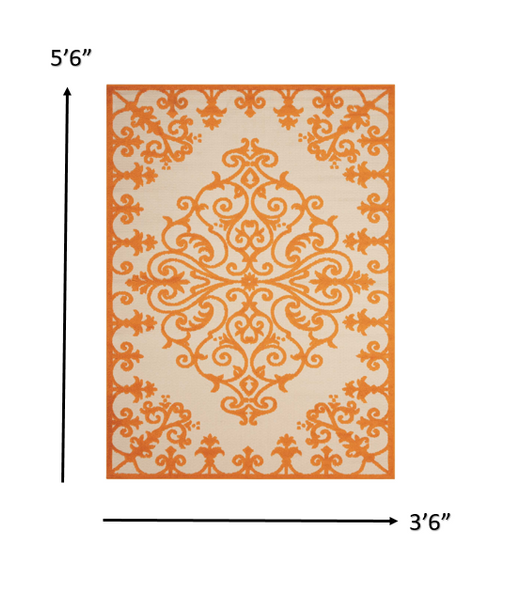 4 x 6 Orange Medallion Indoor Outdoor Area Rug