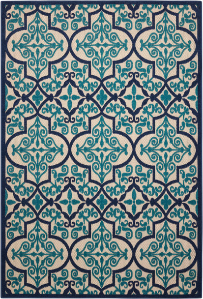 8 x 11 Navy and Beige Trellis Indoor Outdoor Area Rug