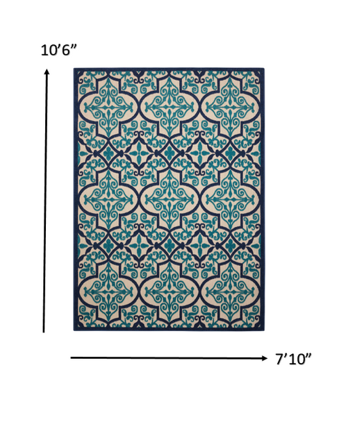 8 x 11 Navy and Beige Trellis Indoor Outdoor Area Rug