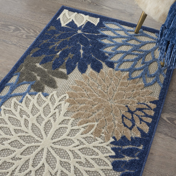 3 x 4 Blue Large Floral Indoor Outdoor Area Rug