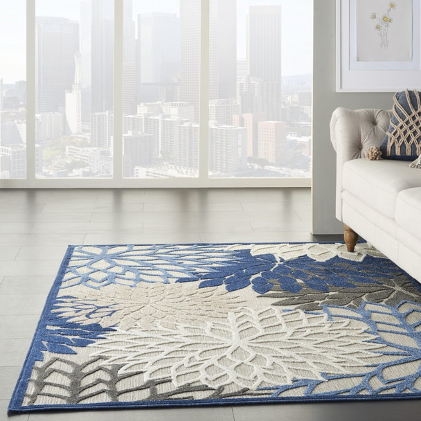 4 x 6 Blue Large Floral Indoor Outdoor Area Rug