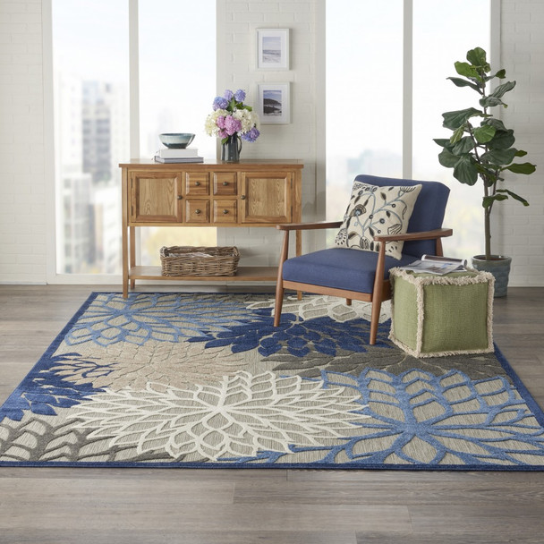 7 x 10 Blue Large Floral Indoor Outdoor Area Rug