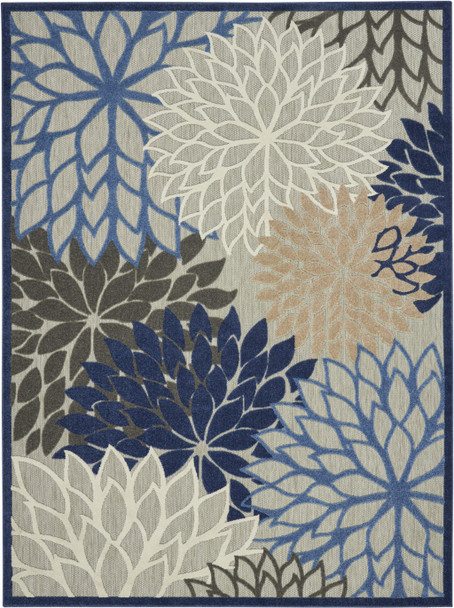 8 x 11 Blue Large Floral Indoor Outdoor Area Rug