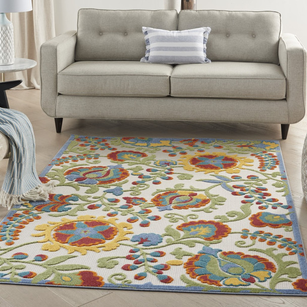 5 x 8 Ivory Multi Floral Indoor Outdoor Area Rug