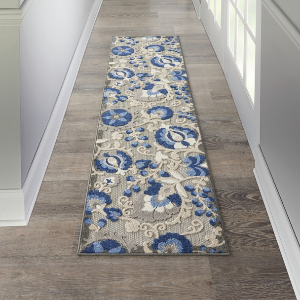 2 x 10 Natural and Blue Indoor Outdoor Runner Rug