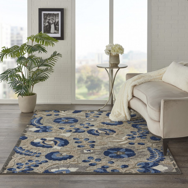 6 x 9 Natural and Blue Indoor Outdoor Area Rug