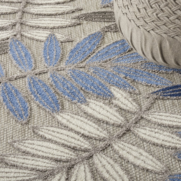 4 Round Gray and Blue Leaves Indoor Outdoor Area Rug