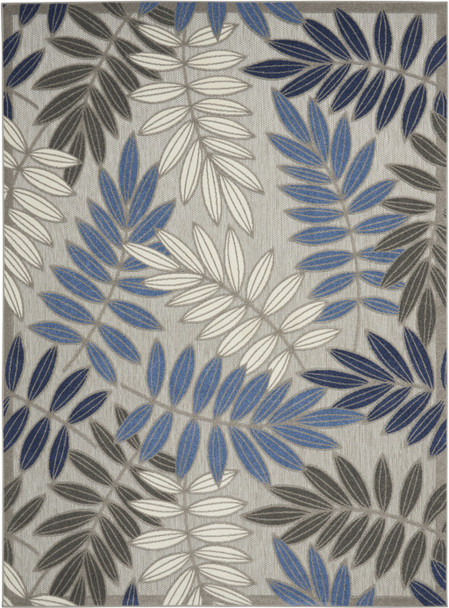 6 x 9 Gray and Blue Leaves Indoor Outdoor Area Rug