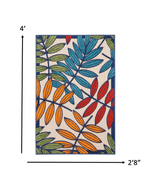 3x 4 Multicolored Leaves Indoor Outdoor Area Rug
