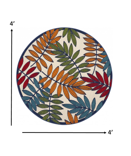 4 Round Multicolored Leaves Indoor Outdoor Area Rug