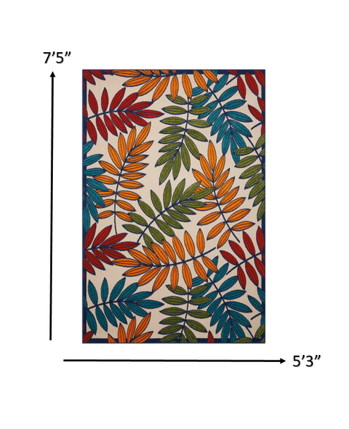 5x 8 Multicolored Leaves Indoor Outdoor Area Rug